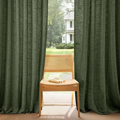 Productafbeelding van Unyqoos® linnen gordijnset in boho-stijl, 30% linnen/70% polyester, met vouwband, lichtdoorlatend en ademend – geschikt voor woonkamer en slaapkamer