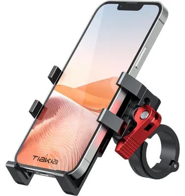 Productafbeelding van Telefoonhouder voor fiets, aluminium, 6 klemmen, 360° draaibaar, zonder gereedschap, geschikt voor smartphones van 4,5 tot 7 inch, zwart/rood
