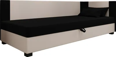 Produktbild von AURA SOFA  Boxspringbett ULO PLUS 80x195 Komplett-Set mit Bonell Matratze, Polsterbett mit Bettkästen - Hellbeige/Schwarz, SAWANA 01/14