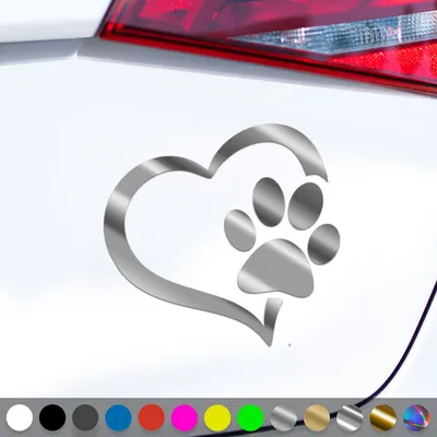 Produktbild von PantherPixel Pfote Aufkleber Herz Welpen Tatzen Katze Hundepfote Sticker Auto Geschenkidee Farbe Chrom-Silber