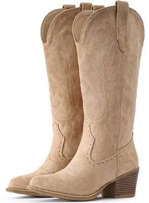 Productafbeelding van IUV dames cowboylaars van suède, met een brede hak en een puntige neus