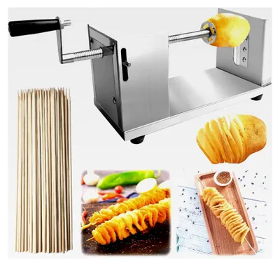 Produktbild von Spiralschneider für Kartoffeln, Edelstahl Spiralschneider mit 50 Bambusspießen, Kartoffelspiralenschneider für Obst und Gemüse