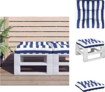Immagine prodotto di vidaXL Cuscino per pallet, blu e bianco a righe, 60x60x12 cm, tessuto - Cuscino per seduta