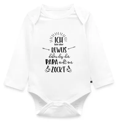 Produktbild von Spreadshirt Der Beweis Dass Der Papa Nicht Nur Zockt Tages Baby Body Langarm, 80 (9-12 M.), Weiß