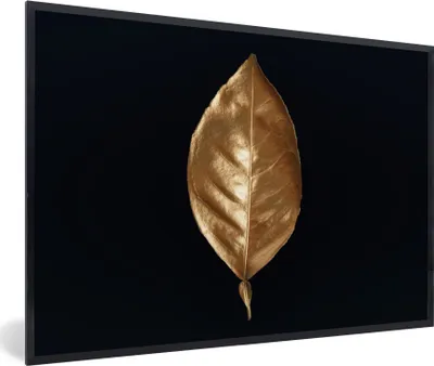 Produktbild von MuchoWow® Gerahmtes Poster Blätter - Chic - Gold - Pflanzen - Schwarz 90x60 cm - Poster mit Schwarzem Bilderrahmen Wandposter Rahmen Foto Bilder - Fotorahmen - Foto-Plakat