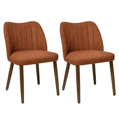 Image de Lot de 2 chaises de salle à manger Duhome : chaises rembourrées en lin avec pieds en bois, chaises de cuisine modernes pour la salle à manger, le salon et la cuisine, orange