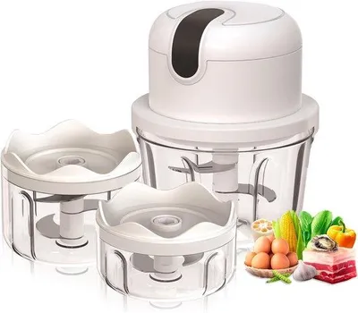 Obrázok produktu pre Elektrický mini kuchynský robot s USB pripojením, 100 ml, 250 ml, 300 ml, 3 ostré nože, multifunkčný lis na cesnak pre mäso a zeleninu