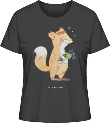 Produktbild von Mr. & Mrs. Panda Damen Basic T-Shirt Fuchs Fitness Größe L - Anthrazit - Geschenk, Fitnessstudio, Sportclub, Oberteil, Baumwollshirt, für Frauen, Kurzarmshirt, Kraftsport