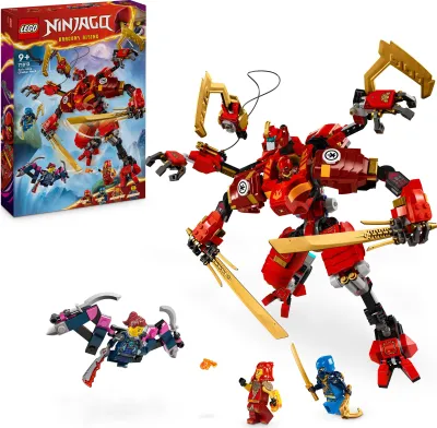 Produktbild von LEGO NINJAGO Kais Ninja-Kletter-Mech Set, baubare Actionfigur, 4 Minifiguren (Kletter Kai, Kletter Jay, Wyldfyre, Jordana), bewegliche Glieder, 623 Teile, 23 cm hoch, mit interaktiver 3D-Bauanleitung über LEGO Builder App, ab 9 Jahren, Rot, 71812