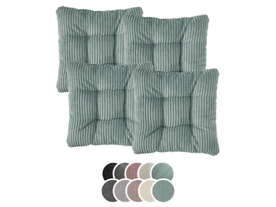 Produktbild von Stuhlkissen 4er Set | Sitzkissen Kord türkis 38 x 38 x 6 cm | Für Garten, Küche & Esszimmer | XDREAM
