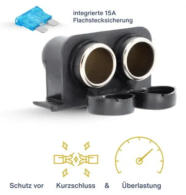 Immagine prodotto di presa doppia per auto a 6 e 12 volt max. 8 A ciascuna