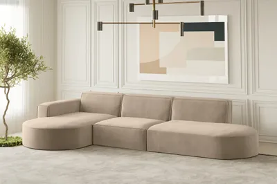 Produktbild von Ecksofa Designersofa PALMA in Stoff Noel Beige Ottomane Links