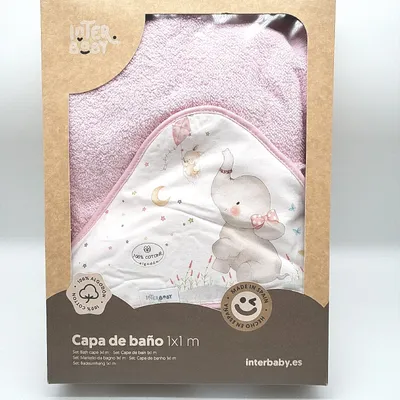 Produktbild von Interbaby 01227-02 Baby Kapuzenbadetuch ELEFANTE rosa, Rosa Rosa 100x100cm