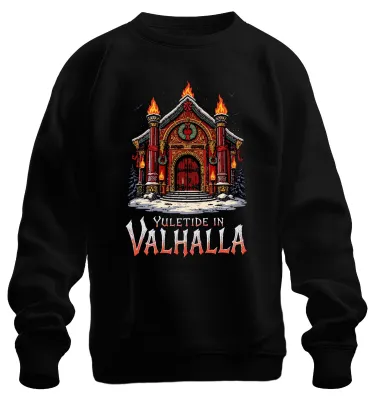 Immagine prodotto di Yuletide in Valhalla Viking Nordic Christmas Raven Vintage Unisex Felpa Pullover, Nero, L