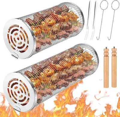 Produktbild von Rollerbarer Grillkorb – Edelstahl – für Barbecue und Camping – für Gemüse, Fisch und Fleisch beim Grillen – 31*10*10 cm