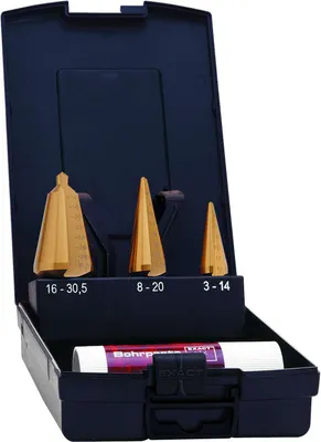 Produktbild von EXACT Schälbohrer-Set 3teilig 3 - 14 mm, 4 - 20 mm, 16 - 30.5 mm HSS Exact 50105 TiN 3-Flächenschaft