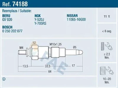 Produktbild von FAE 74188 Diesel Glühkerze für NISSAN PICK UP (D21) M10x1.25
