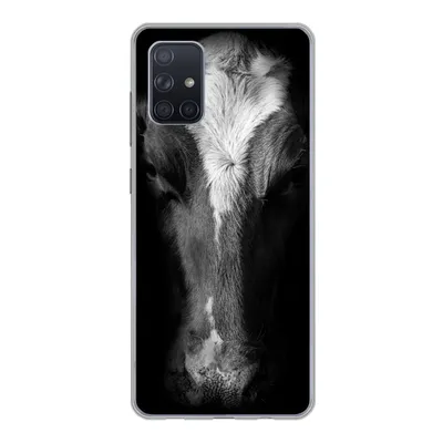 Produktbild von MuchoWow® Handyhülle Schutzhülle Hülle für Samsung Galaxy A51 Kuh Porträt auf schwarzem Hintergrund in schwarz und weiß Silikon Softcase Handy Hülle - Schutzabdeckung