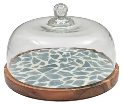Produktbild von Only Natural – Holztablett mit Glasglocke L – Blau – 30 × 30 × 20 cm