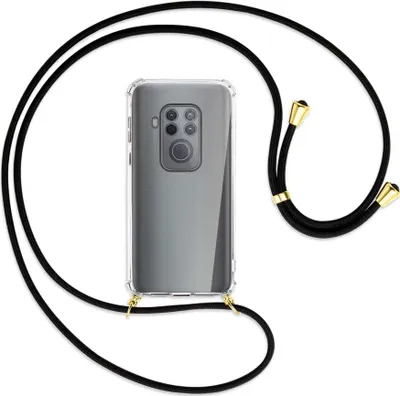 Produktbild von Handykette Backcover-Schutzhülle mit Band (Metall goldfarben) für Motorola One Zoom, One Pro - schwarz