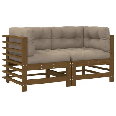 Image de vidaXL Canapé d'angle avec coussins 2 pcs. Marron miel Pin massif
