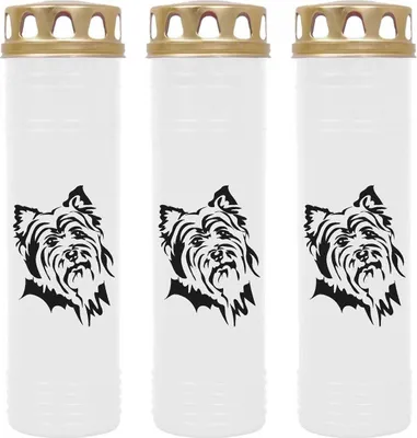Produktbild von Grabkerze Weiß 3er Pack, Brenndauer: 170 Stunden ( je Kerze ), Motiv: Terrier