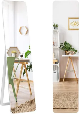 Produktbild von 2 in 1 Ganzkörperspiegel, Großer Standspiegel 155 cm × 37 cm mit Massivholzrahmen & Haken, HD Wandspiegel mit Splitterschutz, Stehspiegel für Tür, Wohnzimmer, Schlafzimmer und Ankleidezimmer