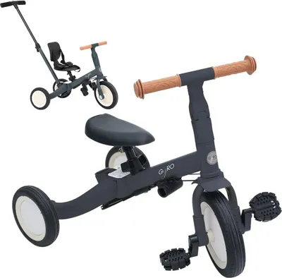 Produktbild von Olmitos Kinder-Dreirad Gyro+ 5-in-1 für Kinder von 1 bis 5 Jahren, umwandelbar zum Laufrad oder Fahrrad, Grau