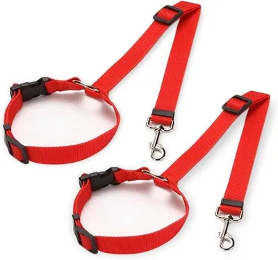 Produktbild von Sicherheitsgurt für Hunde, Sicherheitsgurt für Hunde, Kopfstütze für Haustiere, verstellbare elastische Nylon-Kissen, elastische Band, Set aus 2 (rot)