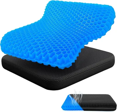 Produktbild von Gel Sitzkissen - Druckentlastendes Gelkissen - Orthop?disches Sitzkissen mit waschbarem Bezug - Ergonomisches Kissen - Rutschfeste Unterseite - Rš¹ckenunterstš¹tzung - Kš¹hlend und atmungsaktiv - Wabenstruktur