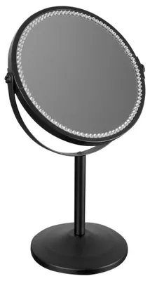 Image de Miroir de maquillage sur pied HELENE, diamètre 170 mm, double face, avec strass, noir