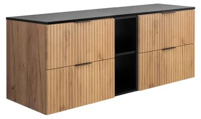 Image de Armoire de salle de bains, Chêne Craft / Noir + poignée noire, 140 x 57 x 46 cm