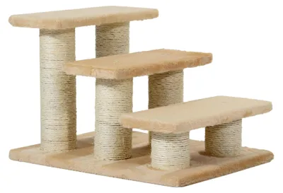 Immagine prodotto di Tiragraffi per gatti - Colonna tiragraffi in legno - 3 livelli - Altezza 34 cm - Robusta torre da arrampicata per gatti