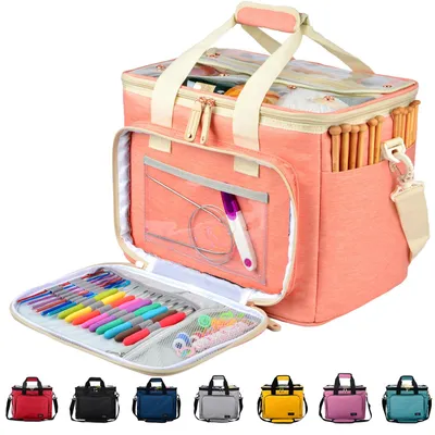 Produktbild von Aufbewahrungstasche für Wolle, Stricktasche zur Garnaufbewahrung für Stricken, Häkeln, Garnstränge, Stricknadeln (bis zu 14 Zoll) (Rosa)