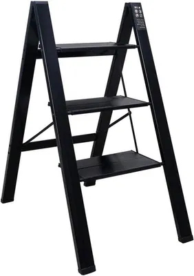 Productafbeelding van Inklapbare Trapladder - Huishoudtrap Vouwbaar - Veilig Klussen - Lichtgewicht Aluminium - 3 Treden - Zwart