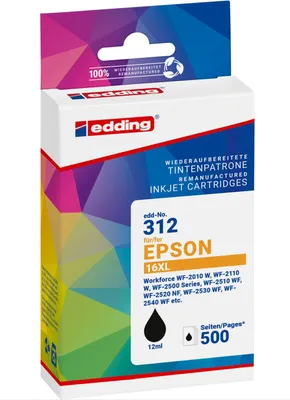 Produktbild von Edding EDD-312 Tintenpatrone, schwarz kompatibel zu Epson T1631, Schwarz, 12 ml, 1 Stück(e), 500 Seiten, Einzelpackung