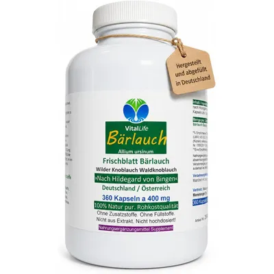 Produktbild von Wilder Frischblatt Bärlauch 360 Kapseln nach Hildegard von Bingen NATUR Pur OHNE Zusatzstoffe OHNE Füllstoffe.