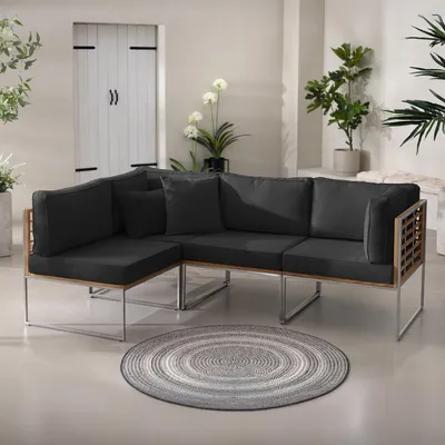 Produktbild von home24 Loungeset - 4-teilig - Webstoff / Teak Massiv