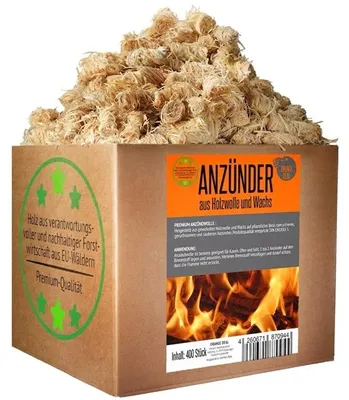 Produktbild von 400 Stück in Wachs getränkte Kaminanzünder bzw. Grillanzünder (Anzündwolle) aus Holzwolle