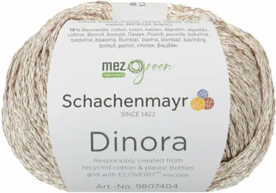 A ball of yarn with a label showing product details.