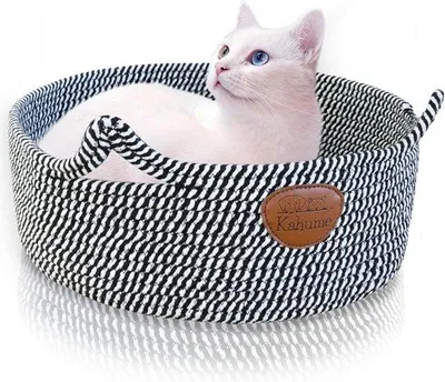 Produktbild von Famanu Katzenbett waschbar aus Baumwollseilen - schwarz-weiß