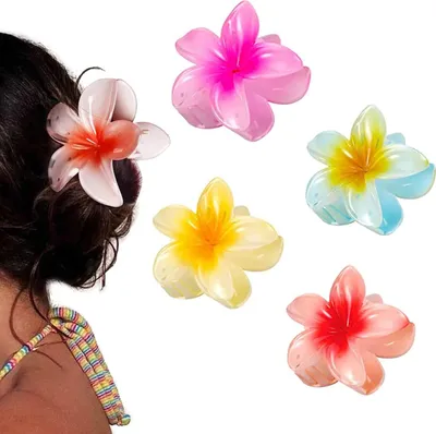 Produktbild von 6 Packung Plumeria Acryl Haarspangen Hawaiianische Haarspangen für mittlere Haare Frauen Mädchen Hawaiianische Haar Accessoires