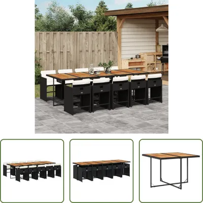 Produktbild von The Living Store 11-tlg. Garten-Essgruppe mit Kissen Schwarz Poly Rattan
