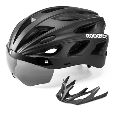 Image de ROCKBROS Casque Vélo Avec Visière Amovible Lunettes de Protection Casque Vélo Femme Homme Noir