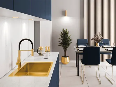 Produktbild von Design Edelstahlspüle 1 Becken Gold