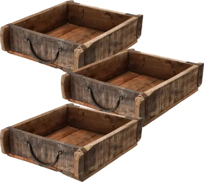 Produktbild von Novaliv 3x Holzkiste Vintage 30 x 25 x 8 cm Alte Ziegelform Holz Groß Allzweckkiste aus recyceltem Altholz Jede Form EIN Unikat – Vintage Kiste Deko