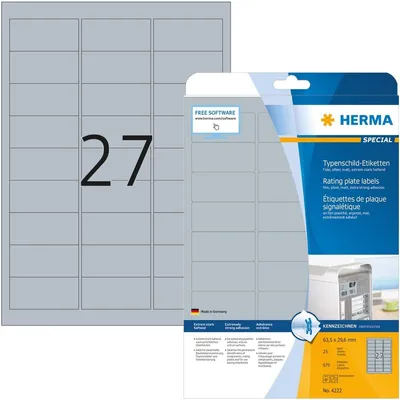 Produktbild von Typenschildetiketten A4 silber 63,5x29,6 mm extrem stark haftend Folie matt 675 St.