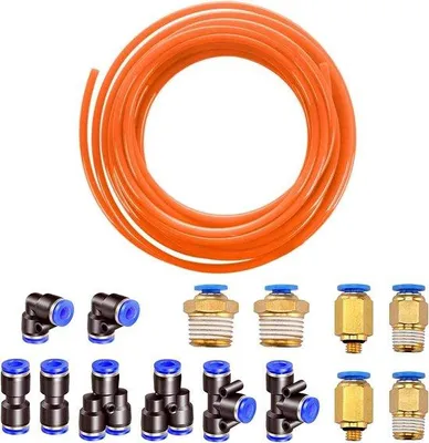 Image de Tuyau flexible enPolyuréthanede 10 mètres, 8 mm / 5 mm, orange + 8 raccords pour tuyau d'air