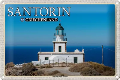 Produktbild von Blechschild Reise 30x20cm Santorin Griechenland Leuchtturm Akrotiri
