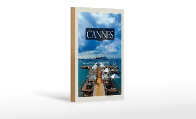 Produktbild von Holzschild Reise 12x18 cm Cannes France Urlaub Retro Dekoration